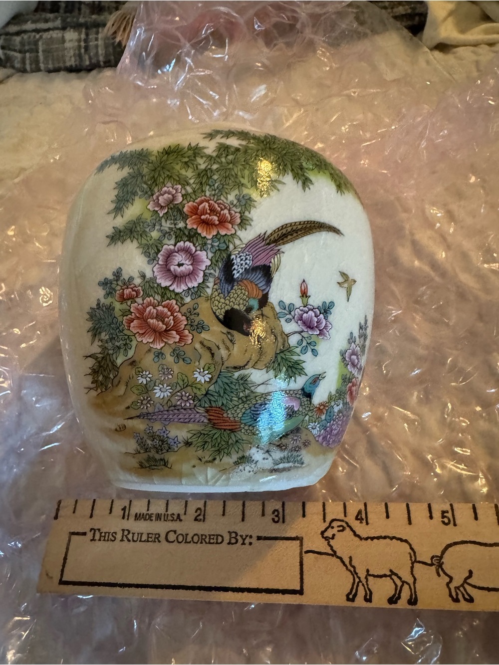 Decorative Floral Bird Ceramic Accent Vase - White